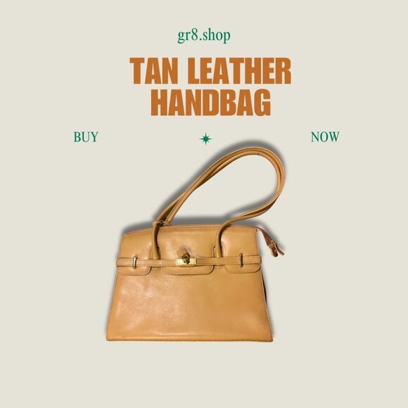 Tan Genuine Leather Handbag With Long Straps & Gold-Tone Hardware - Picture 1 of 7